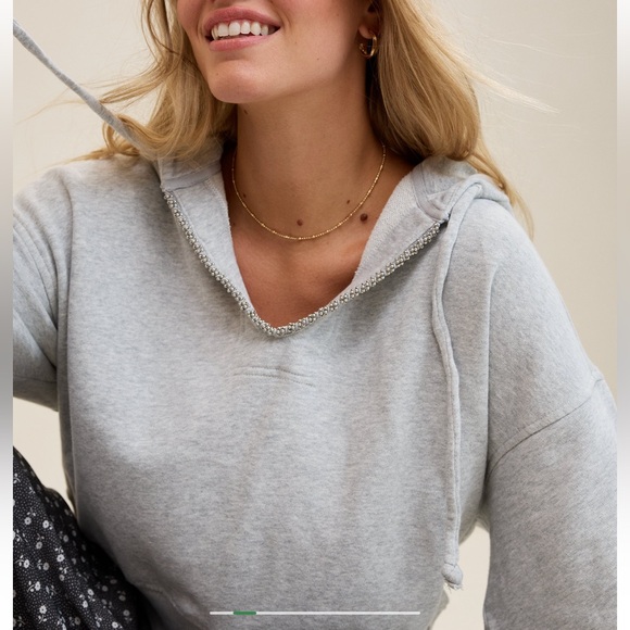 Aerie Light Gray Cropped beaded Hoodie - Picture 3 of 7